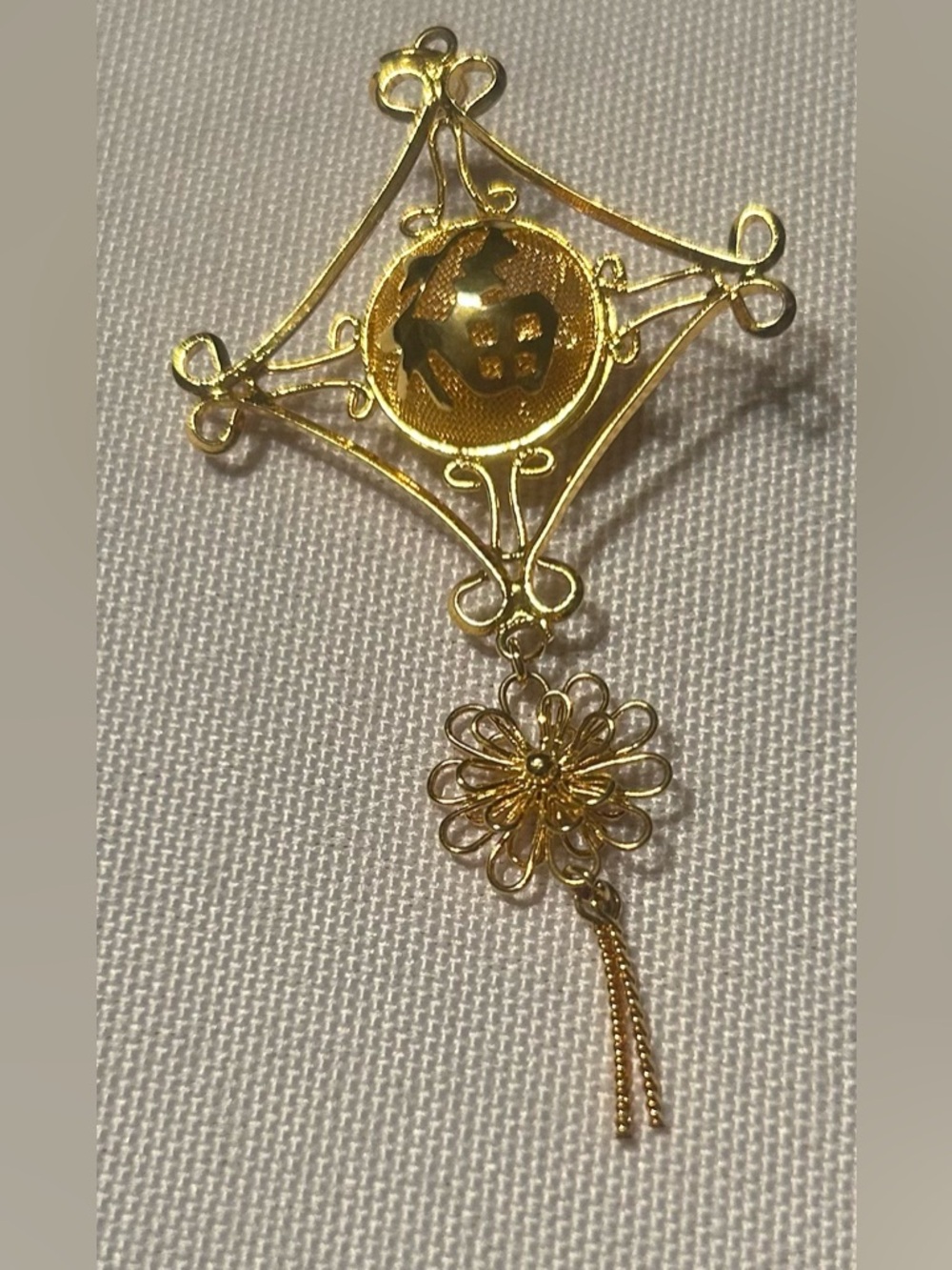 Vintage Gold Tone Filigree Gilt Vinaigrette Pendant (chain not included) - Picture 2 of 8